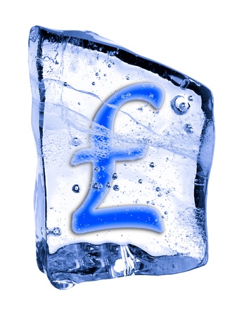 Sign  frozen in the ice on a white backgroundの写真素材