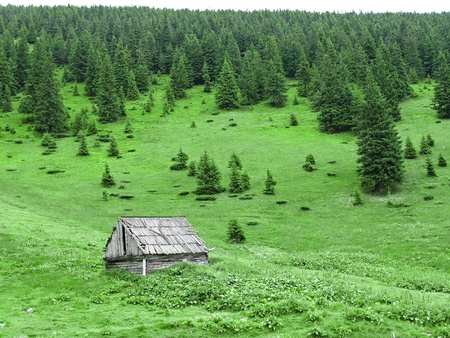 Old abandoned building on the hillsideの写真素材