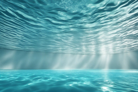 Underwater view of sea water surface. 3d render illustration.の素材