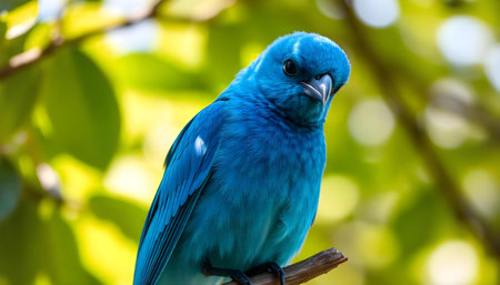 close up of a blue turquoise bird sitting on a branchの素材
