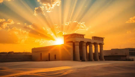 Temple of Debod at sunset, Abu Dhabi, United Arab Emiratesの素材