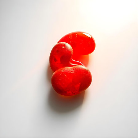 Two red lollipops on a white background, top viewの素材