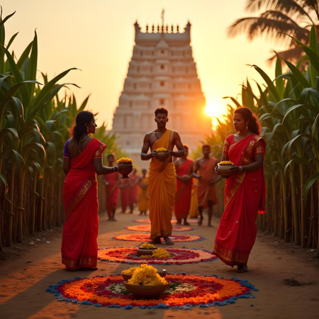 Unidentified women in red saree on the banks of the river at sunset.の素材