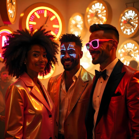 Group of african american young men and women in nightclub.の素材