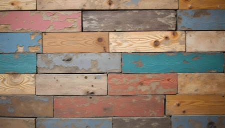 Colorful wood wall texture background for interior exterior decoration and industrial construction...