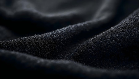Black fabric texture background. Close up of textile material for background.の写真素材