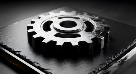 Gear wheel on the black background. Close-up. Selective focus.の素材
