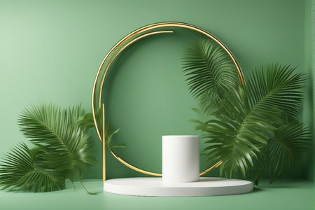 3d render of minimal geometric forms, podium for product presentation. Luxury green background.の写真素材