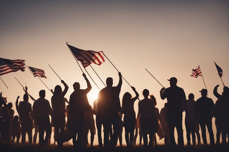 Diverse People Friends Hanging Out with American Flag Celebration Party Conceptの写真素材