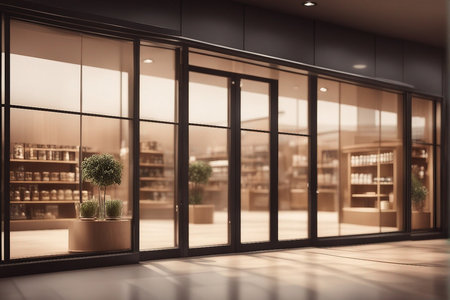 Modern library interior with bookshelf and glass wall.の写真素材
