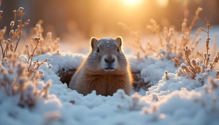 Cute rodent in the winter forest.の写真素材