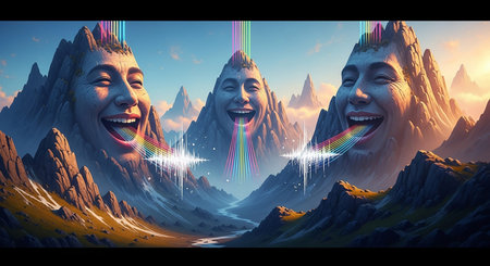 Fantasy alien planet. Mountain and sky. 3D illustration.の素材