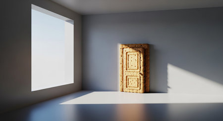 Empty room with wooden door. 3D rendering. Mock up.の素材