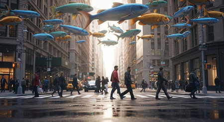 People crossing the street in Manhattan.の素材