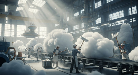 Conceptual image of workers in a factory. 3d renderingの素材