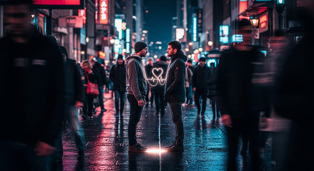People walking in London at night.の素材