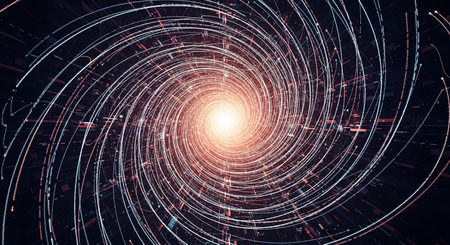 Abstract digital data tunnel. Technology concept background. 3D Renderingの素材