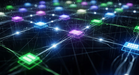 3d rendering of abstract technology network on dark background. Network conceptの素材