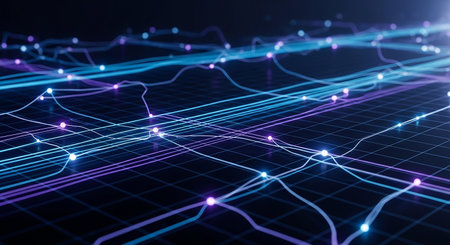 Futuristic technology background with glowing lines and dots. 3d renderingの素材