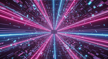 Futuristic neon laser beam in the dark, 3d illustrationの素材