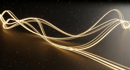 abstract golden lines on a black background. 3d rendering.の素材