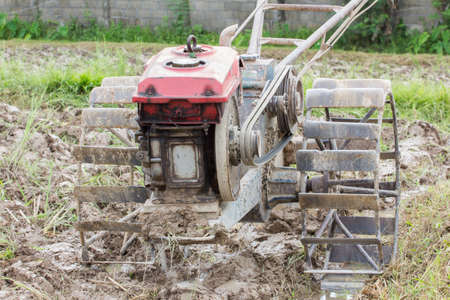 old motor pushcart for ploughing the rice  field