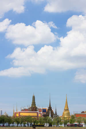 Wat Phra Kaew, Temple of the Emerald Buddha, Bangkok, Thailand, and sky with copyspaceの写真素材