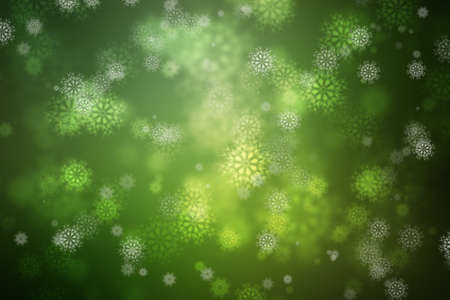 Green glowing background, with snowflakesの写真素材