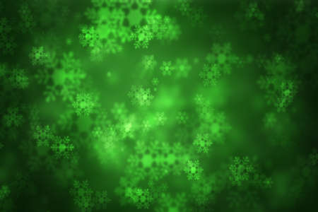 Green glowing background, with snowflakesの写真素材