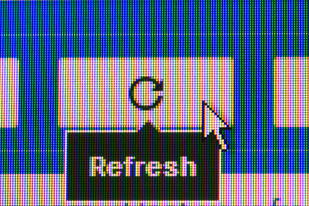 Refresh button. Macro screen view of old monitor.の写真素材