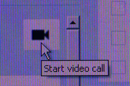 click video call button. Macro screen view of old monitor.の写真素材