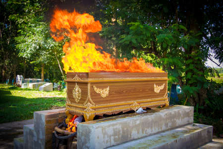 fire on the coffin for cremation, thai traditionのeditorial素材