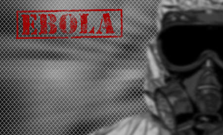 red word EBOLA on black and white background, with copyspace on the leftのeditorial素材