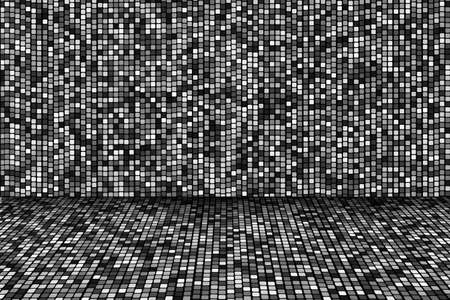 black and white square dots stage background, perspective.の写真素材