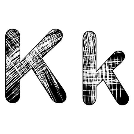 grunge scratch letter K alphabet symbol design on whiteのイラスト素材
