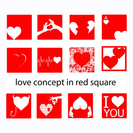 vector set of  heart in red square, love conceptのイラスト素材