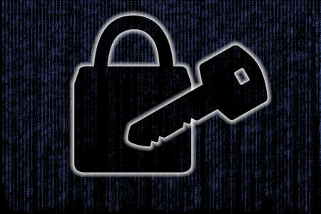 lock and key on the background of blue matrix, security digital concept