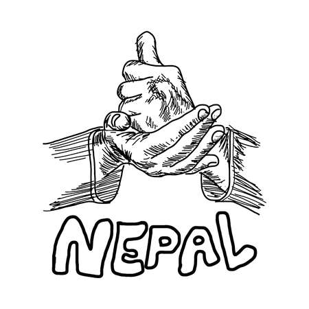 hand sign for HELP with the word NEPAL under it, handdrawn vector illustrationのイラスト素材