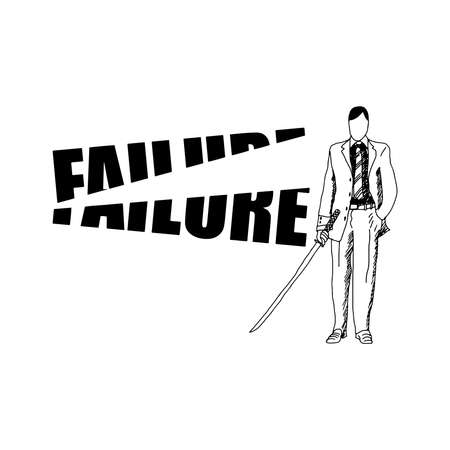 illustration vector hand drawn doodles of businessman cutting the word FAILURE with samurai sword, motivation business conceptのイラスト素材
