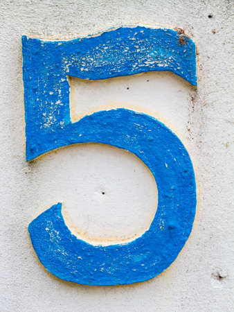 Closeup blue number 5 from traffic road sign in thailand