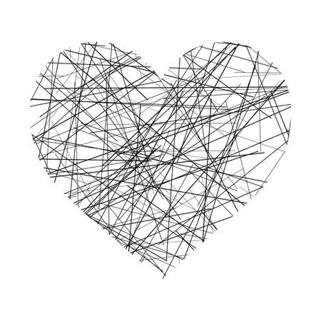 illustration vector of heart made of black lines isolated on white backgroundの写真素材
