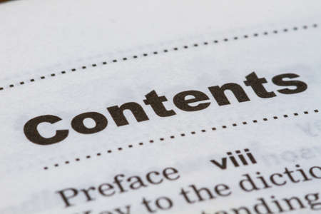 closeup word Contents in dictionary, soft focus,の写真素材