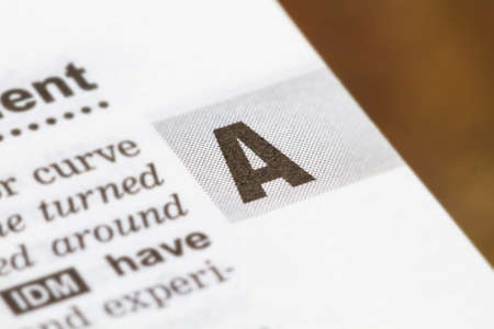 closeup letter A in dictionary, soft focus,の写真素材