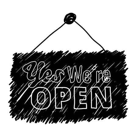 illustration vector hand drawn doodles of word 'Yes We're Open'  isolated on white backgroundのイラスト素材