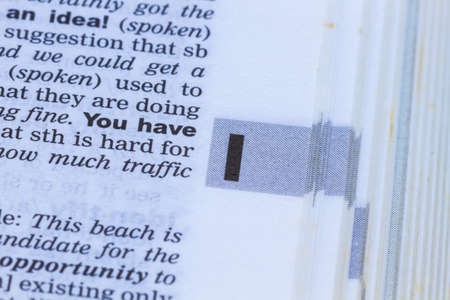 closeup letter I in dictionary, soft focus,の写真素材