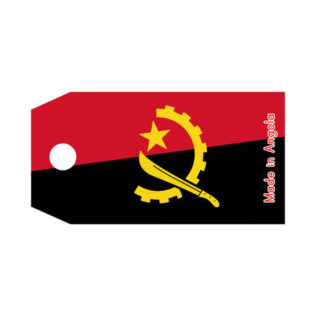 Angola flag on price tag with word Made in Angola isolated on white background.のイラスト素材