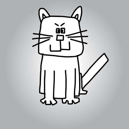 illustration hand drawn doodles white cat sittingのイラスト素材