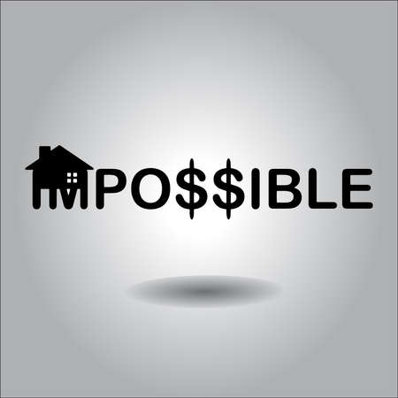 Changing the word impossible to possible with silhouette house and dollar sign, house construction conceptのイラスト素材