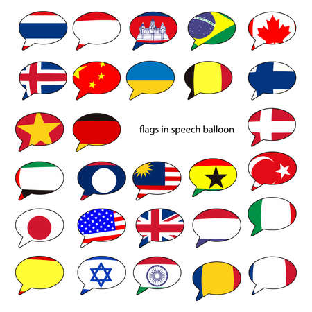 speech balloons with the design of the flags of popular countries
