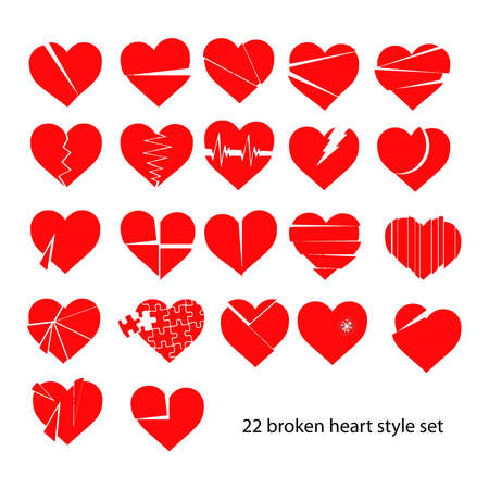 illustration vector set of red broken heart siolatedのイラスト素材